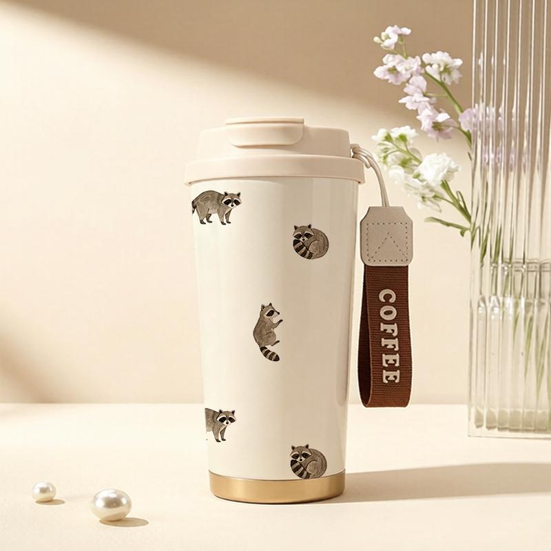 Coffee Mug 532ml Raccoon Elements Lanyard Insulated Cup Gift Cup Large Capacity Cup Heat Proof Travel Cup Commute Coffee Cup