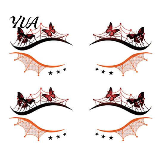 Removable Face Tattoo Stickers 2 Pairs Halloween Eye Stickers, Waterproof Temporary Decals with Pumpkin Bat Spider Web, Easy Apply Remove, Party