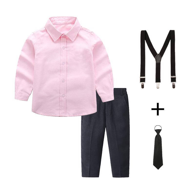 Белая и синяя рубашка с длинным рукавом и черные длинные брюки для мальчиков, комплект, костюм для выступлений