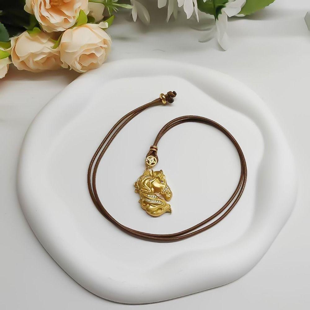 Waterproof Zodiac Horse Necklace Luxury Golden Horse Pendant Wealth Foal Necklace  Birthday Gift