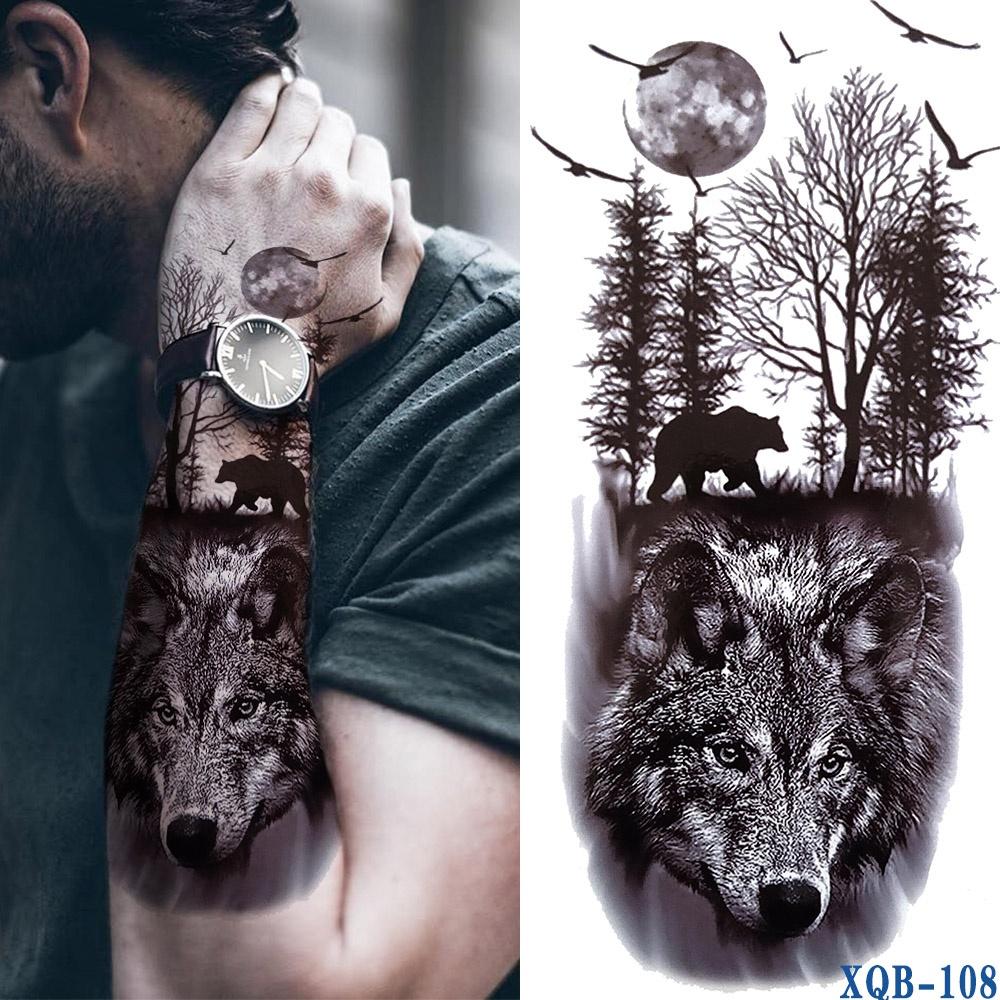 1 шт. 210*114 мм черный лес татуировка наклейка для мужчин женщин детей тигр волк смерть череп временная татуировка поддельные хна скелет король тату в виде животного