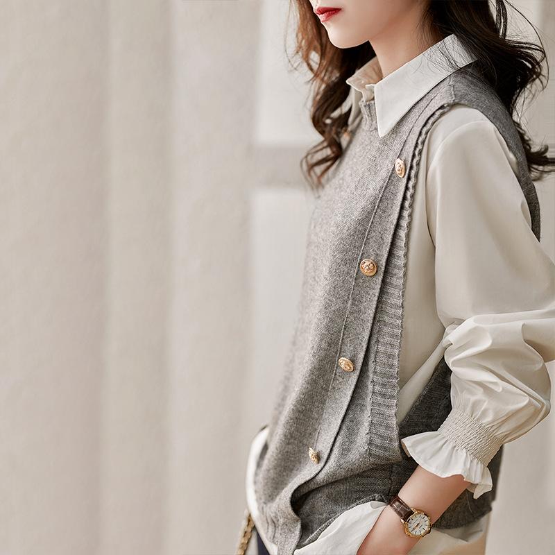 Danmon Knitted Vest for Women Sleeveless Sweater Vest Retro Knit Tank-Top Korean Female Autumn and Winter Knit Pullover
