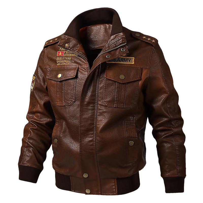 Spring and Autumn Leisure Washed Locomotive Pu Leather Jacket Plus Size Multi-standard Collar Men's Military Uniform Leather Jacket