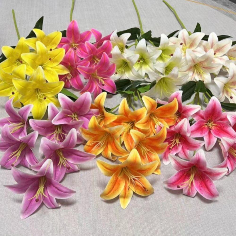 Real Touch 65cm Artificial Lily Flower Silk 3 Heads Fake Lily Bouquet DIY Wedding Bridal Bouquet Living Room Decor