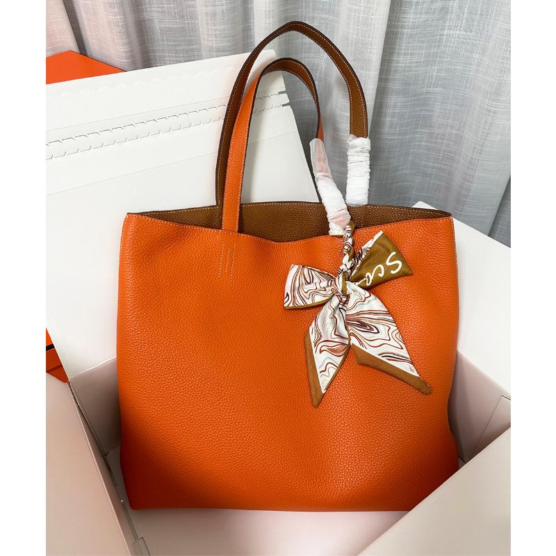 High End Custom-made Full Leather Inside And Outside Double-sided Minimalist High-end Top Layer Cowhide Bag Minimalist Tote Bag Large Bag