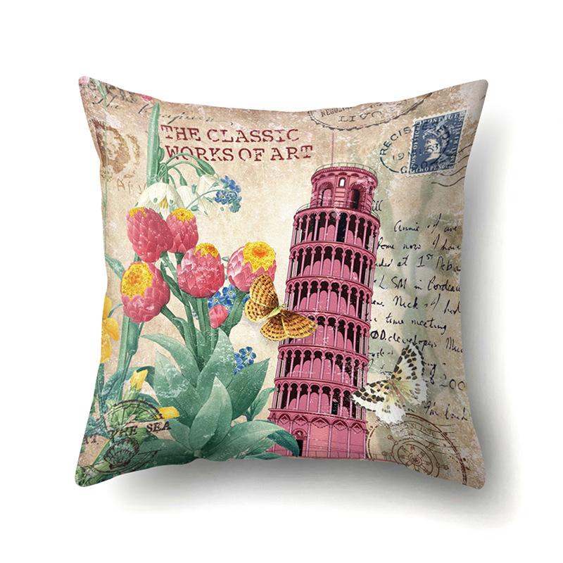 Полиэстеровая наволочка Автомобильная декорация Наволочка с ретро-принтом Чехол для поясничной подушки Чехол для подушки-башни Прикроватный чехол для подушки