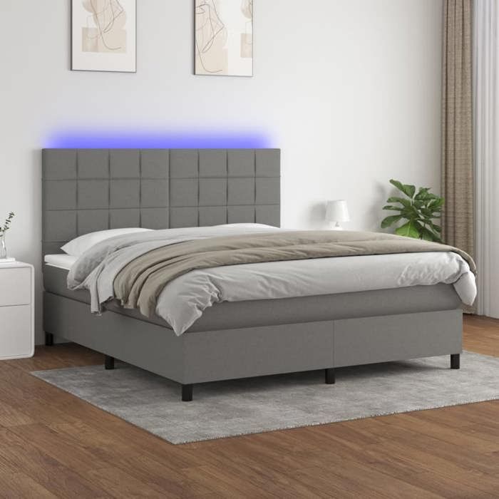 VidaXL Slat Bed Base with Mattress and LED, Upholstered Bed, Double Bed, Adult Bedroom Interior Bed, 3134886