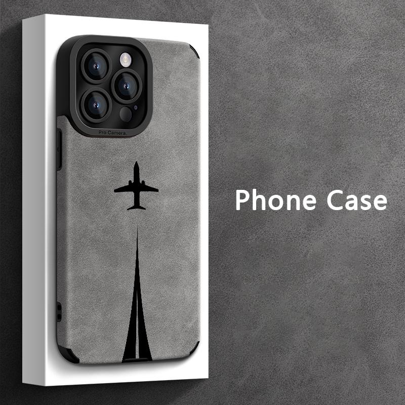 Роскошный черный чехол для iPhone с траекторией самолета для серий iPhone 16 15 14 13 12 11, противоударный прочный защитный чехол из ТПУ, высококлассный дизайн148
