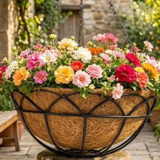 2 Pack 12 Inch Hanging Plant Baskets Metal Wire Frame With Natural Coconut Fiber Liner For Outdoor Garden Patio Decor