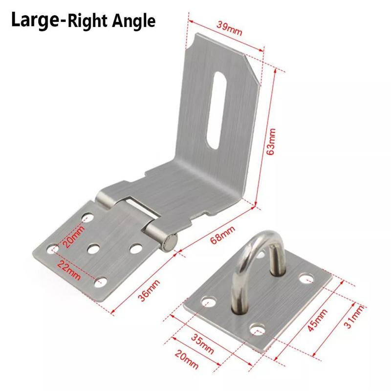 Stainless Steel Padlock Clasp Gate Hasp Staple Door 90 Degrees Latches Lock Shed Latch Household Burglar-Proof Hardware