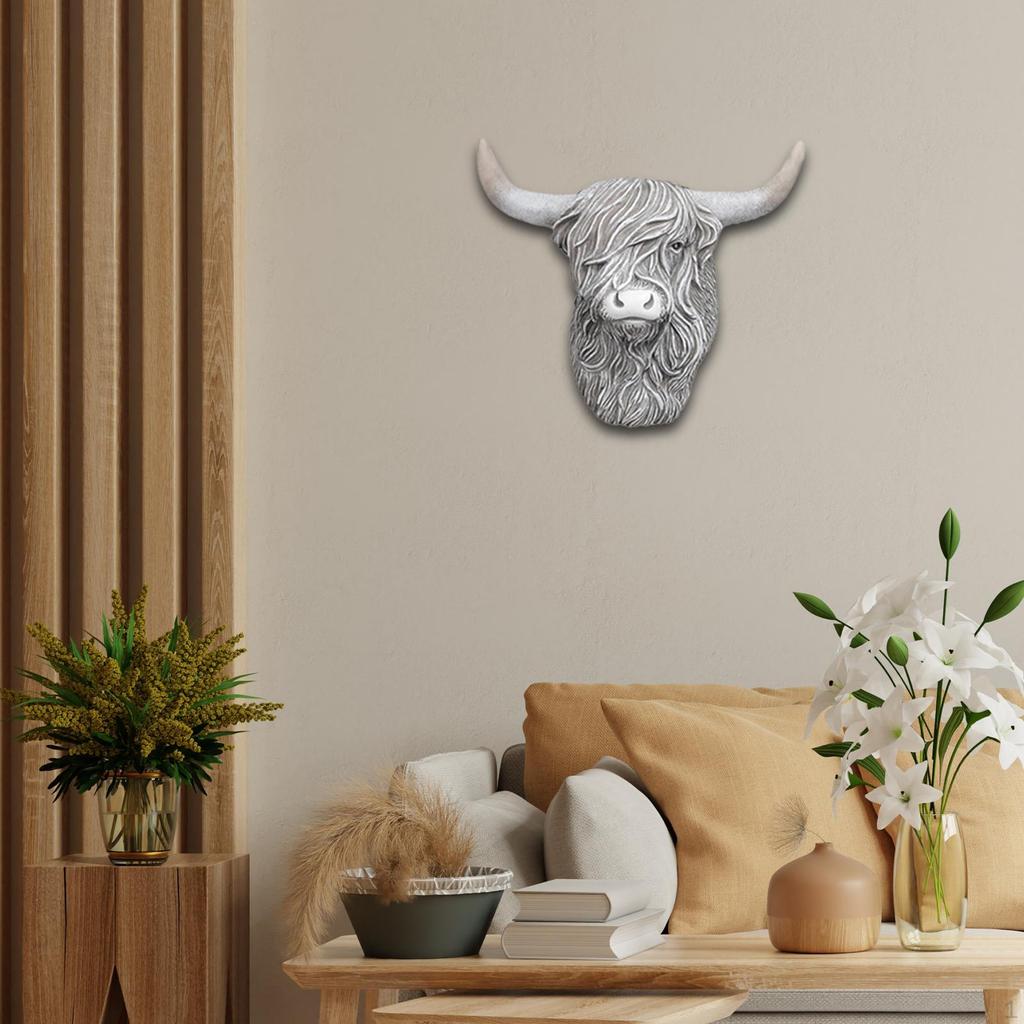 Cow Decor Head Figurine Resin Cute Animal Wall Hanging Decoration for Park Farm