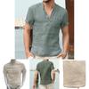 Summer Men Henley T Shirt Tops Casual Loose V Neck Short Sleeve Tee Pullover