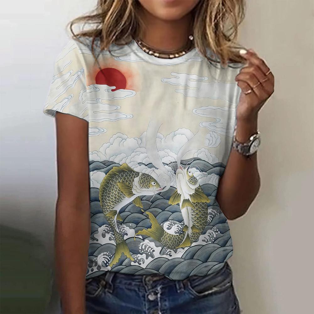 2024 Fashion Printed Cartoon Pattern Women's T-shirt Street Comfortable Loose Casual Round Neck Short Sleeve Top