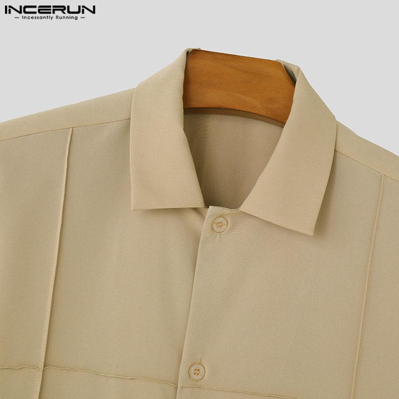INCERUN Мужские летние рубашки с лацканами и пуговицами, повседневная рабочая одежда, офисные топы