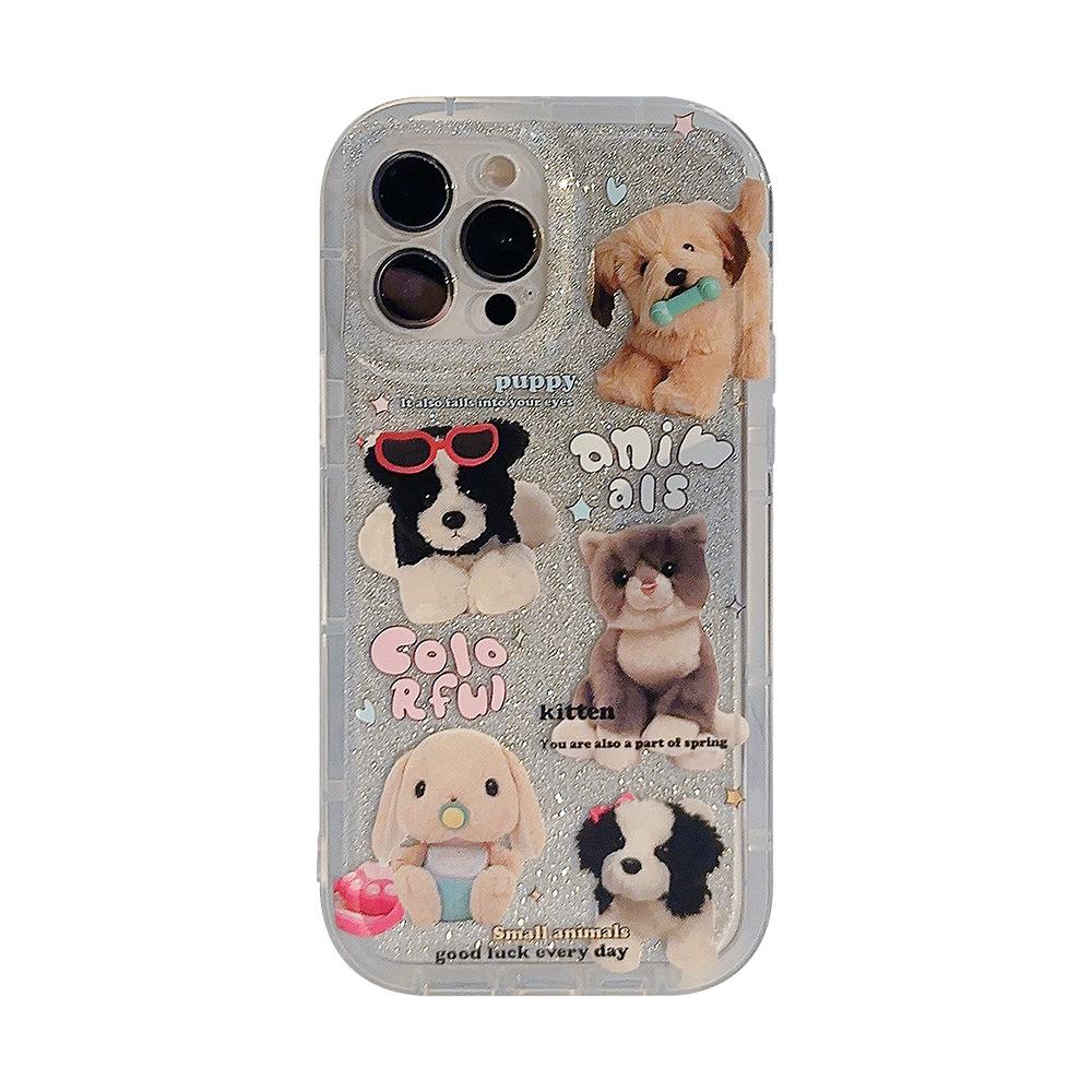 Чехол для мобильного телефона Cat and Dog IPhone 13 Apple 14 16 Противоударный 12 С блестками 11 Подходит для 15pro Max Женская модель