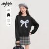 MJ STYLE Women's Bow Print Round Neck Short Sweatshirt