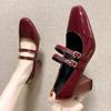 Elegant Women's Chunky Heels Mary Jane Shoes Patent Leather High Heels Party Shoes Square Toe Double Ankle Strap Pumps for Women