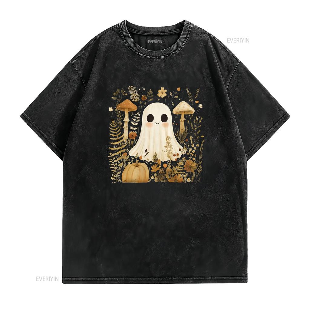 Retro Haunted Ghost T Shirt Vintage Halloween Paranormal vintage Washed Versatile designer clothes Slightly Stretched