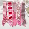 Pink Small Long Scarf for Hair Band Bag Decoration Simple Print Flower Silk Scarf Ribbon Headband Female Shawl Accessories