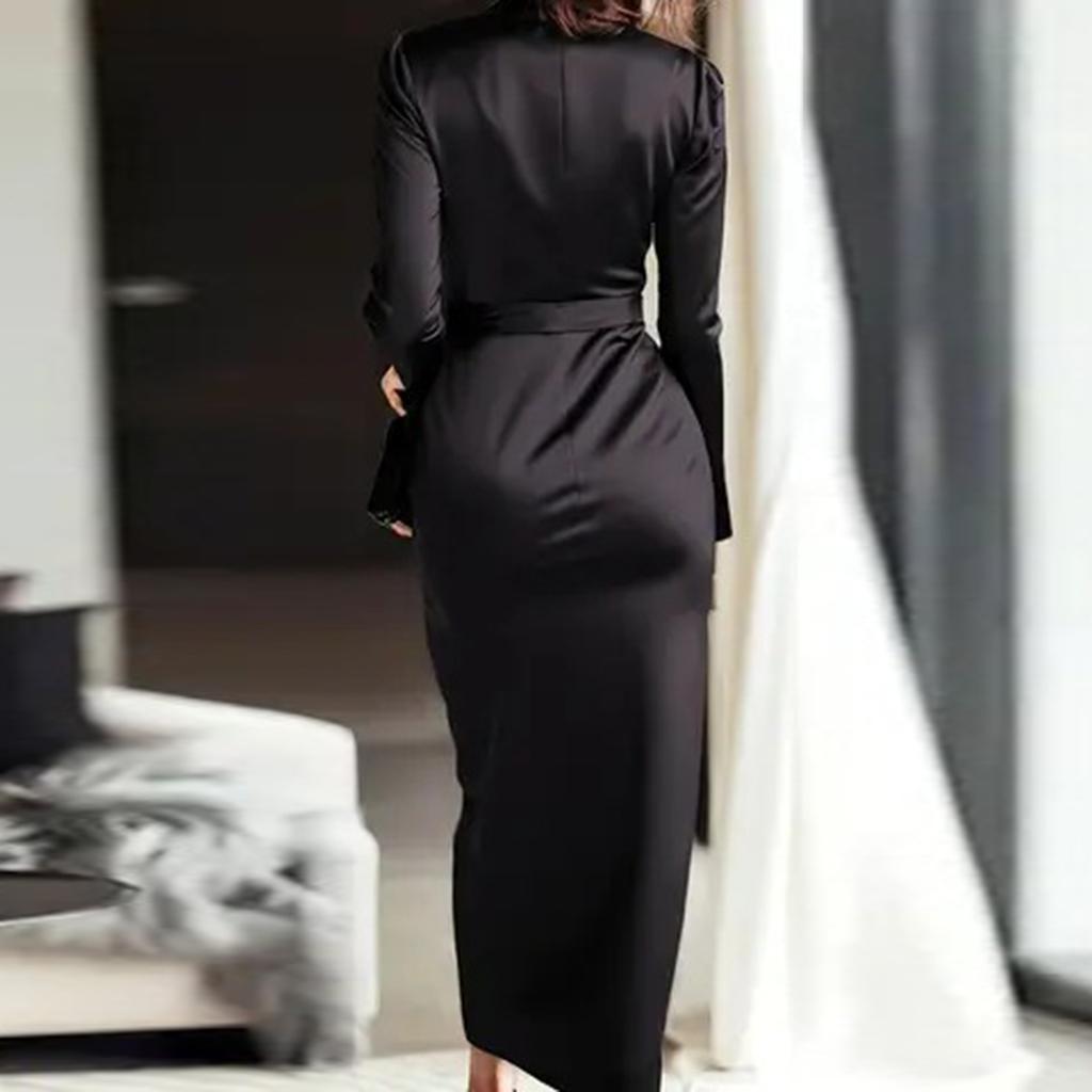 Женственное Модное Изящное - Платье с длинным рукавом однотонное с поясом