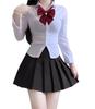 Юбка JK с лентой M [Wuzfully] Школьная форма для девочек, Милая, Невинная, Косплей, Студентка, Форма, В комплекте, Набор из 3 предметов, Костюм, Черный,