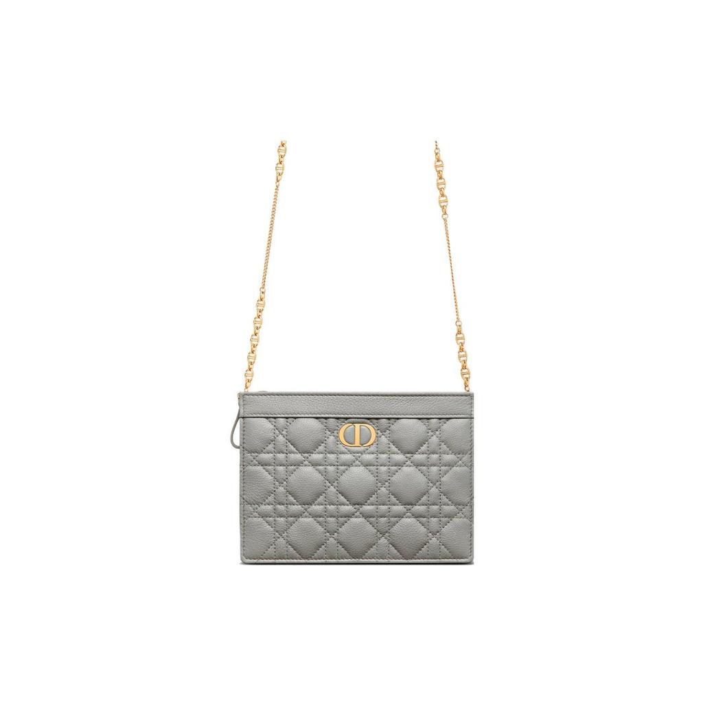Dior Клатч Caro с клетчатым узором и металлической цепочкой из мягкой коровьей кожи, сумка через плечо, женские сумки, серый S5106UWHC-M41G