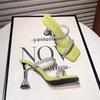 Summers Crystal Narrow Band Women Slippers Fashion Open Toe Ladies Elegant Party Dress High Heel Slides