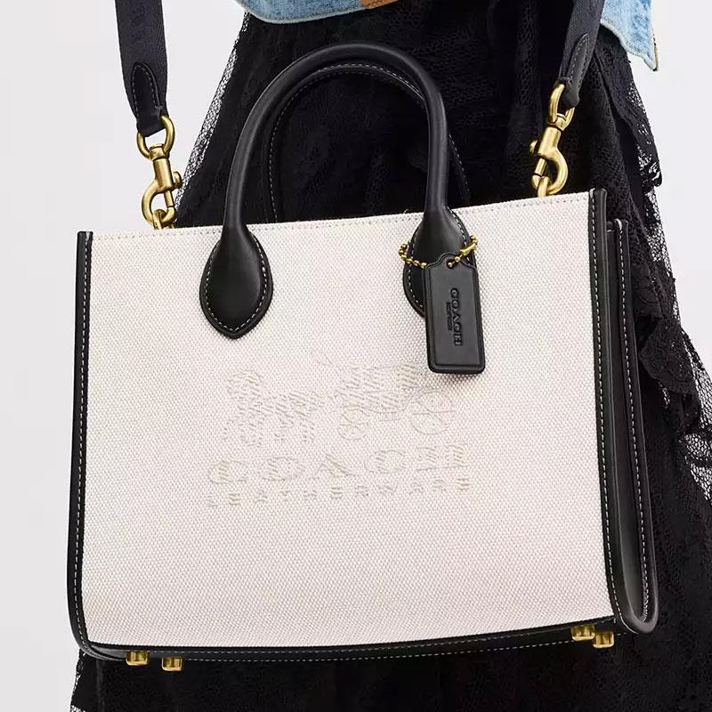 Coach Мини-сумка-тоут из белой и черной кожи для женщин, на каждый день