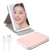 Компактное косметическое зеркало LunarCorky с регулируемой настольной светодиодной подсветкой из ПУ кожи, 3 уровня плавной регулировки, включает японскую инструкцию, розовый свет,