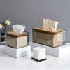 1pc-Multifunctional Tissue Holder Paper Box With Bamboo Cover Transparent Container Living Room Bedroom Tissue Storage Box
