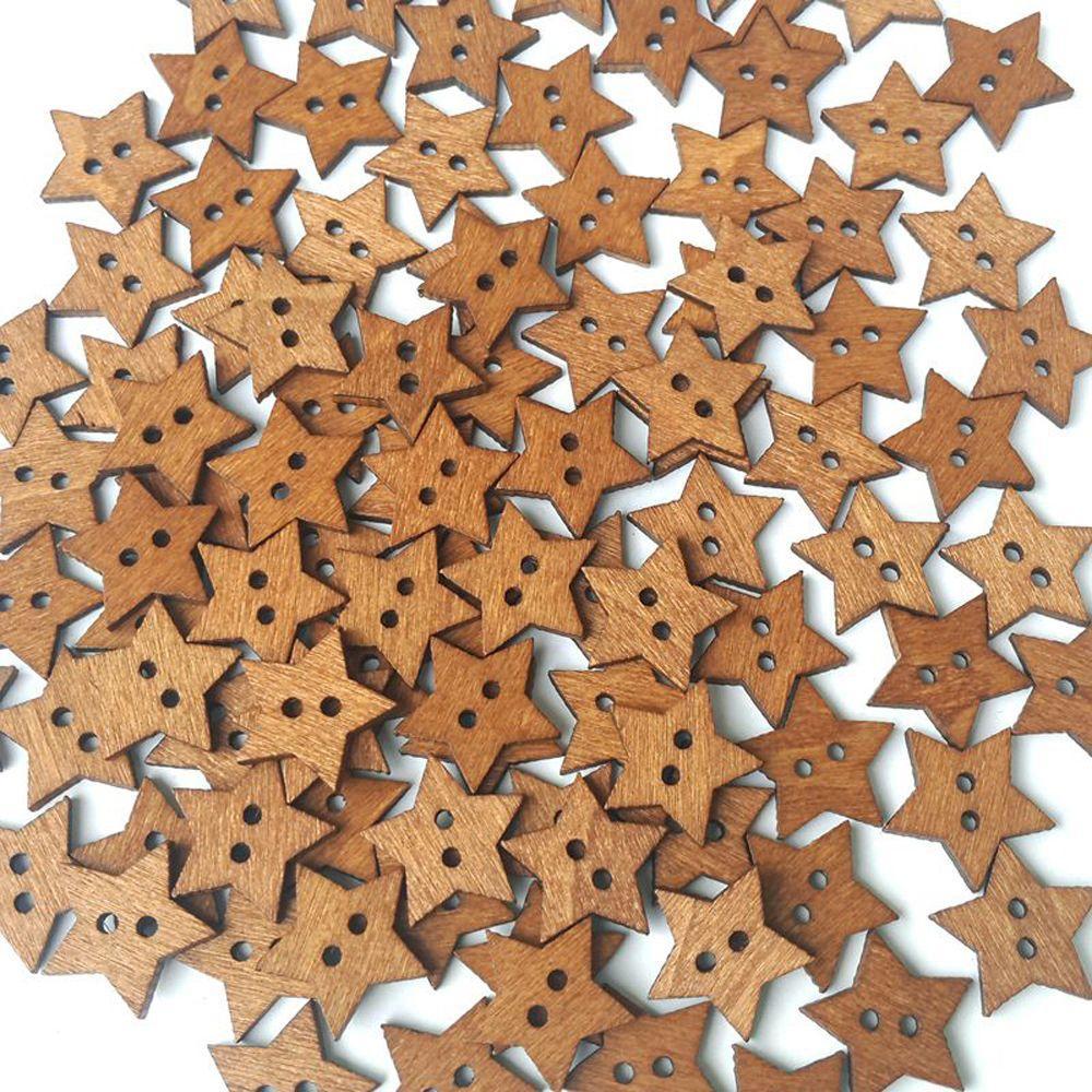 100 шт. Украшения Поделки Скрапбукинг Деревянные Звезды Форма 2 Отверстия Пуговицы