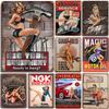 Металлические жестяные таблички Pinup Girls Garage Настенные художественные постеры Табличка Винтажная железная живопись Декорация для дома Кафе Гаража Клуба Ба
