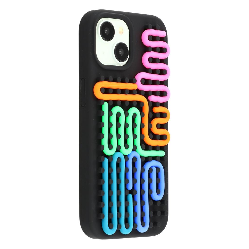 For iPhone 15 Case 3D Stress Relief DIY Colorful Bar Silicone+PC Phone Cover Dots Design