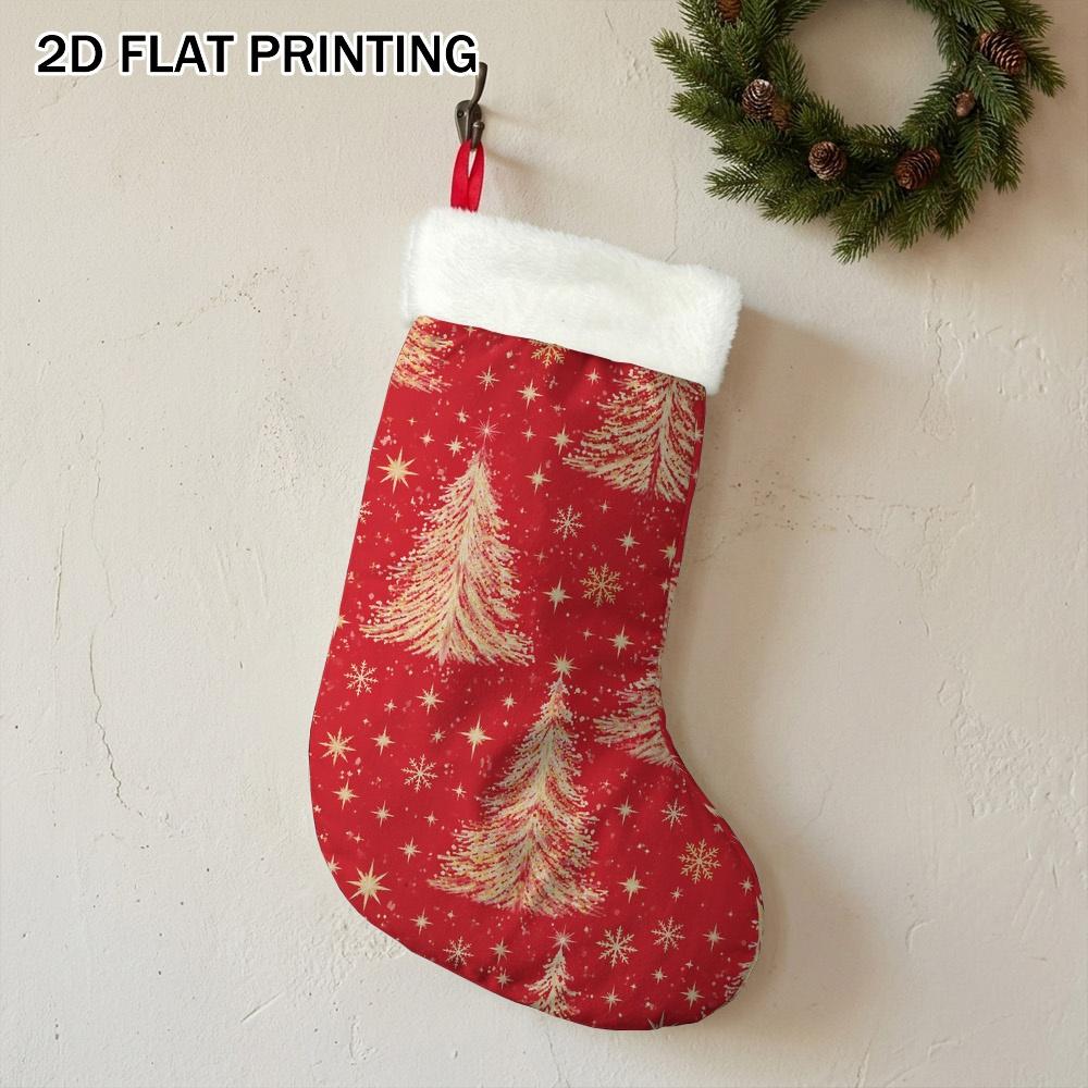 Christmas decoration fireplace hanging stocking 2D Flat Printing 1pc Christmas and Stars Printed Christmas Sto