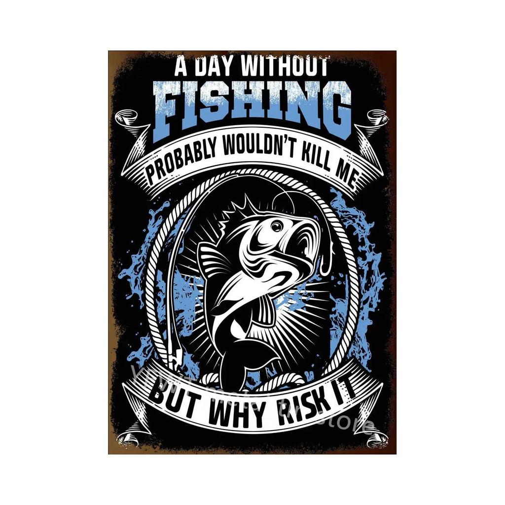 Fishing Rules Metal Tin Sign Fishing Sign Vintage Metal Plate for Wall Poster Farm Art Decoration Retro Stickers Plaques