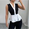 Женская блузка-жилет Color Block с V-образным вырезом, без рукавов, с баской, на пуговицах спереди, приталенная, повседневная