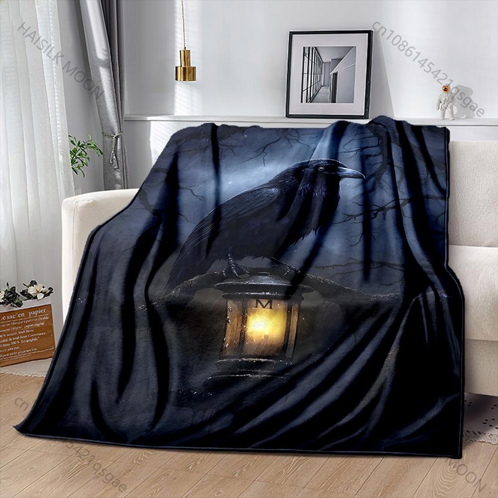 1PC Raven On Branch with Lantern Print Adult Children Warm Blankets Home Travel Car Soft Comfortable Suitable for All Seasons