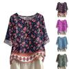 Women's Fashionable And Casual Shirt Half-sleeve Round Neck Print Blouse Top