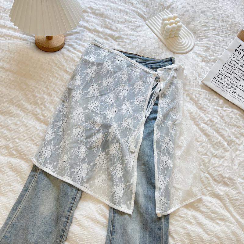 Корейская юбка из кружевного тюля с оборкой-фартуком и завязками