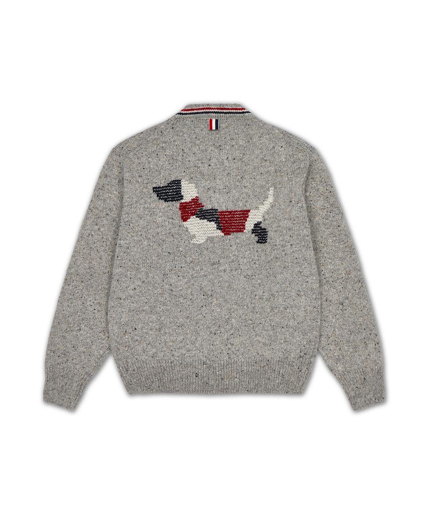 Thom Browne Donegal Rwb Striped Hector Patchwork Jersey Intarsia V-Neck Cardigan - Light Grey / Mkc647Ay1506055