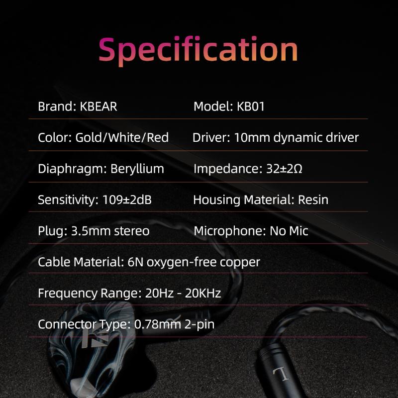 KBEAR-KB01 10-миллиметровая диафрагма с одинарным подвижным HIFI игровым наушником Проводные наушники для мобильного телефона