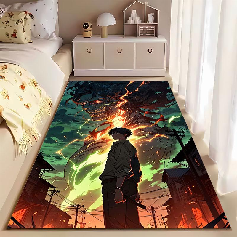 "Dark Fiery Anime Figure Design" suitable as a non-slip mat for the living room or bedroom sofa