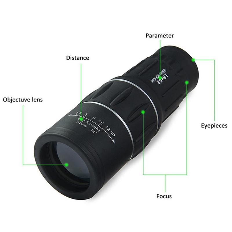 16X52 Monocular Telescope Dual Focus Zoom Binoculars 66M/8000M HD Scope Night Vision with Strap Optical Lens/Rubber Outdoor Use