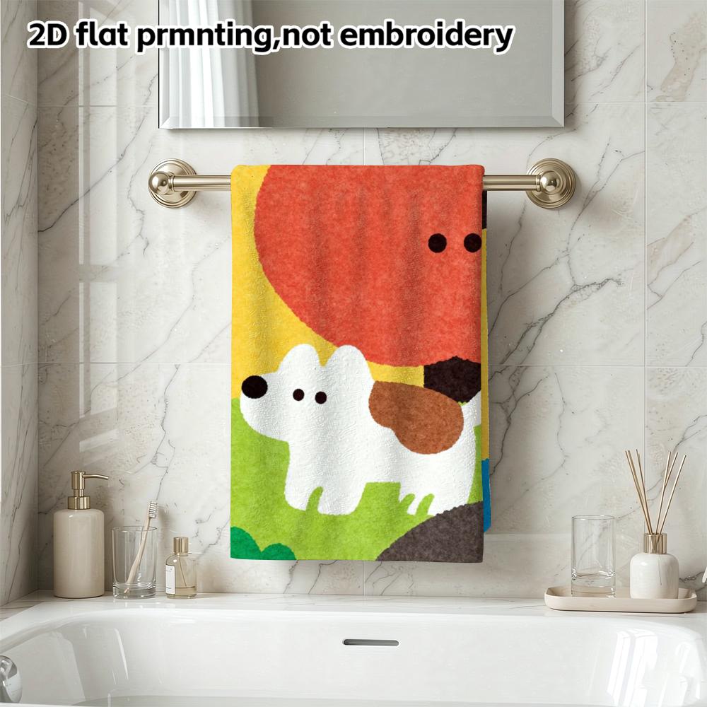 Dog And Apple Cartoon Soft Absorbent Towel, Quick Dry Bath Hand Towel