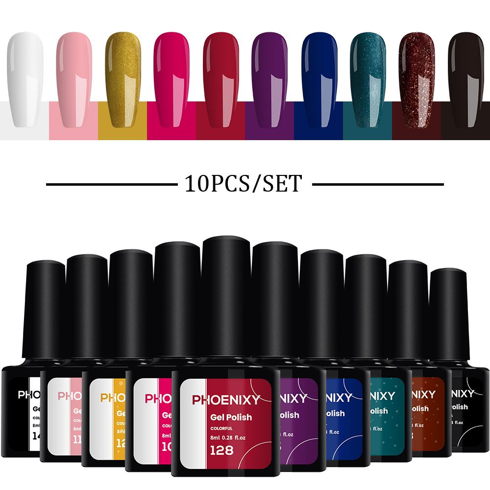 Набор лаков для ногтей PHOENIXY, 4/6/8/10 шт., гибридный полупостоянный светодиодный гель-лак для замачивания, все для маникюра, набор лаков для ногтей