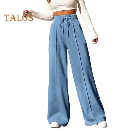 Женские спортивные брюки с эластичной высокой талией, регулируемые на шнурке, однотонные, свободного кроя, длинные брюки для отдыха на открытом воздухе