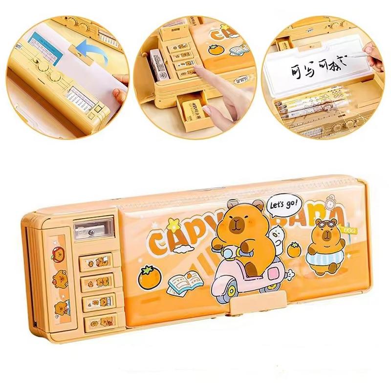 Многофункциональный пенал-капибара большой вместимости с кодовым замком, пенал-органайзер, двухслойный высокотехнологичный пенал, без канцелярии