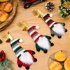 1PC Tableware Decorations Christmas Striped Xmas Santa Claus Knife Fork New Year Storage Pocket Bag Party 3 Colors