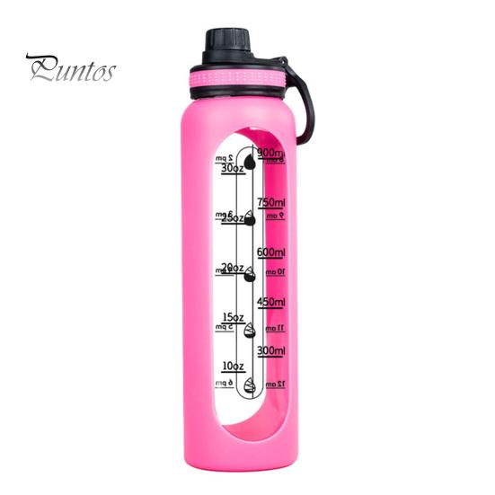 Стеклянная бутылка для воды с силиконовым чехлом и маркером времени 1000 мл, герметичная боросиликатная чашка для воды для спорта, фитнеса, офиса, горячих и холодных напитков без BPA, подарок