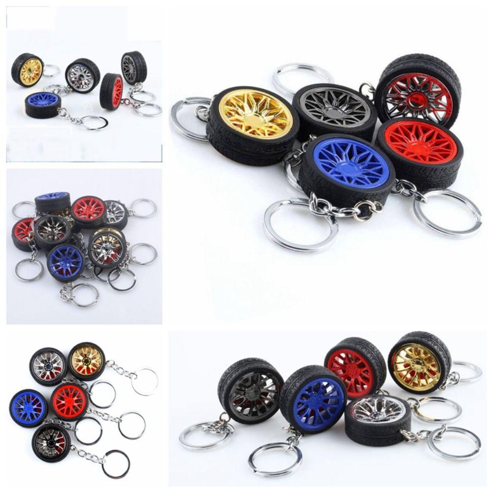 Zinc Zinc Alloy Wheel Rim Rubber Tire Keyring Simulation Tire Car Wheel Keychain Key Accessories